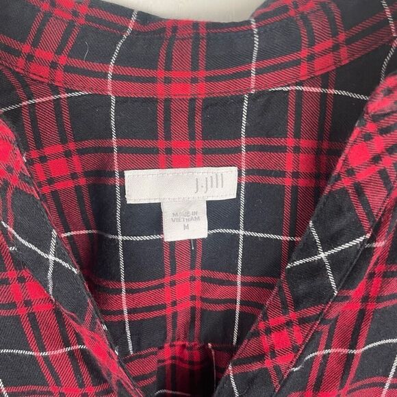 J. Jill Red Black Checkered‎ Long Line Flannel Button Up Shirt Size M - Picture 8 of 8